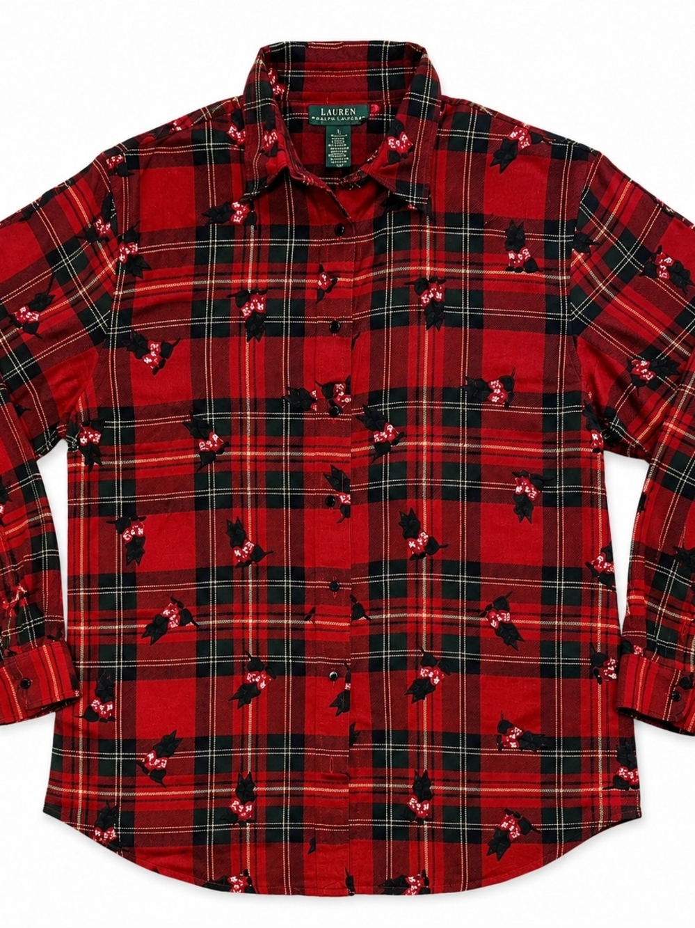 Lauren Ralph Lauren Women’s L Red Plaid Floral Wool-Blend Button Shirt